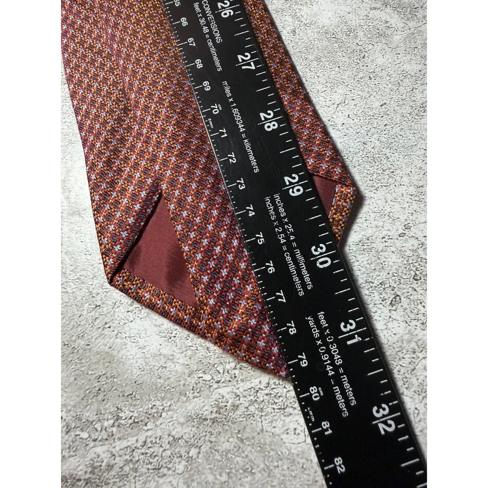 Ferretti 100% Silk Tie Mens One Size Brown Geometric Pointed Necktie Italy
